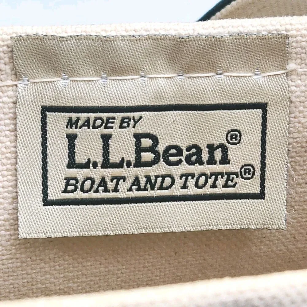 LL Bean Boat And Tote Bag Canvas Green Monogram DJV Open Top Shoulder Vintage